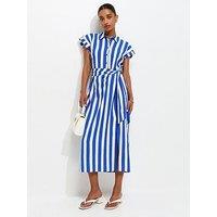 New Look Stripe Tie Waist Midi Shirt Dress - Blue