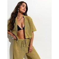 New Look Green Crochet Knit Cropped Co-Ord Shirt