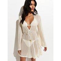New Look Lurex Wave Crochet Kaftan - Gold