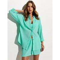 New Look Crinkled Beach Shirt - Turquoise
