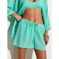 New Look Crinkled Drawstring Beach Shorts - Turquoise