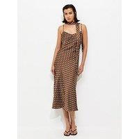 New Look Brown Satin Spot Print Midi Dress
