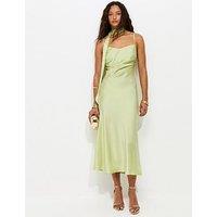 New Look Satin Slip Midi Dress With Scarf - Light Green