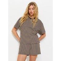 New Look Cotton Striped Jogger Shorts - Brown/White