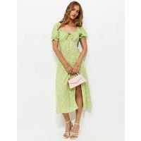 New Look Floral Print Slit Hem Midi Dress - Green