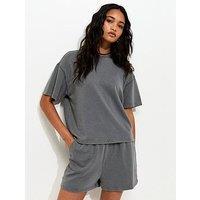 New Look Acid Wash Co-Ord Sweat T-Shirt - Dark Grey