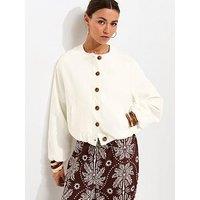 New Look Linen Blend Button Through Bomber Jacket - White