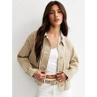New Look Twill Cropped Pinstripe Shacket - Light Brown