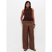 New Look Linen Wide Leg Trousers - Dark Brown