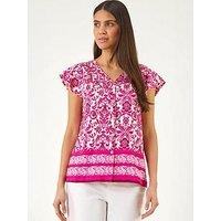 Roman Floral Border Print Frill Blouse