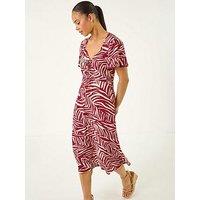 Roman Petite Animal Stretch Gathered Midi Dress
