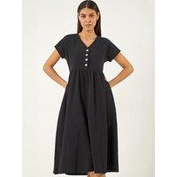Roman Linen Look Button Midi Dress