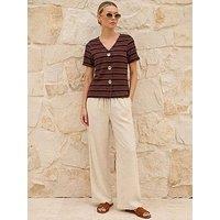 Roman Stripe Mock Button Top
