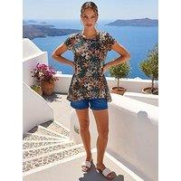 Roman Floral Lace Puff Print Tunic Top