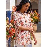 Roman Floral Print Button V-Neck Tunic Top