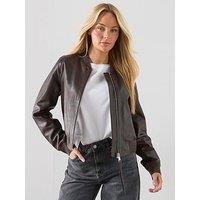 Allsaints Orten Leather Bomber Jacket - Oxblood Red