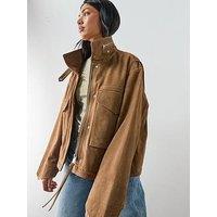 Allsaints Funnel Neck Suede Cropped Jacket - Clay