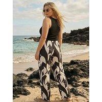 Roman Curve Leaf Print Stretch Trousers