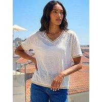 Roman Metallic Trim V-Neck T-Shirt