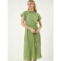 Roman Spot Print Pleated Shirt Midi Dress