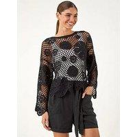 Roman Floral Open Crochet Knit Tunic