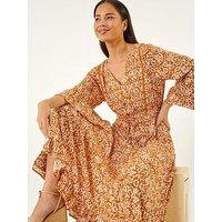 Roman Petite Abstract Print V-Neck Midi Dress