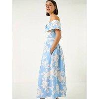 Roman Floral Bardot Premium Stretch Midi Dress