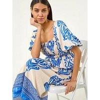 Roman Border Print Puff Dress