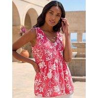 Roman Floral V-Neck Buttoned Top