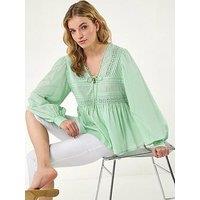 Roman Dusk Cotton Lace Pintuck Top