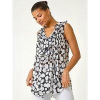 Roman Spot Print Frill Pintuck Detail Top