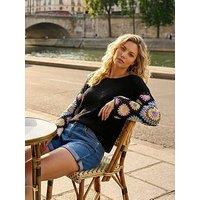 Roman Crochet Sleeve Knit Jumper