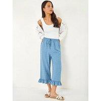 Roman Petite Cotton Cropped Frill Hem Trouser