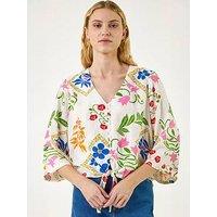 Roman Floral Tie Front Blouse