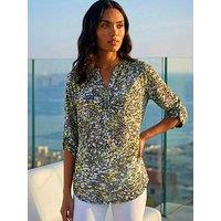 Roman Animal Print Burnout V-Neck Shirt