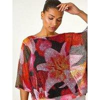 Roman Floral Print Mesh Overlay Top