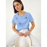 Roman Embellished Flower Cotton T-Shirt