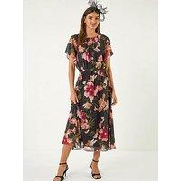 Roman Floral Split Sleeve Midi Dress
