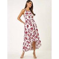 Roman Floral Jacquard Halter Dress