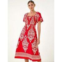 Roman Puff Sleeve Midi Dress