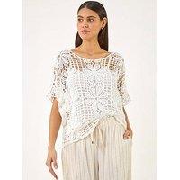 Roman Floral Crochet Knit Top