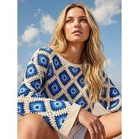 Roman Dusk Diamond Crochet Knit Top