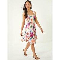 Roman Petite Floral Drop Waist Midi Dress