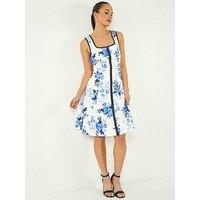 Roman Petite Floral Drop Waist Midi Dress