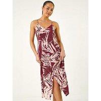 Roman Petite Leaf Print Button Midi Dress