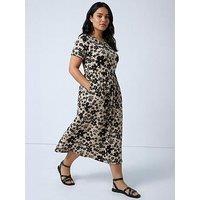 Roman Curve Floral Print Pocket Midi Dress