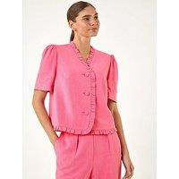 Roman Frill Linen Blend Button Jacket