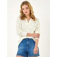 Roman Dusk Openwork Collared Knit Jumper