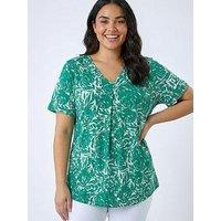 Roman Curve Abstract Print V-Neck Top