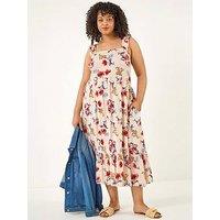 Roman Curve Ditsy Floral Strap Midi Dress